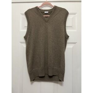 Tom James Men's Medium Brown 100% Cashmere V Neck Sweater Vest Golf Academia